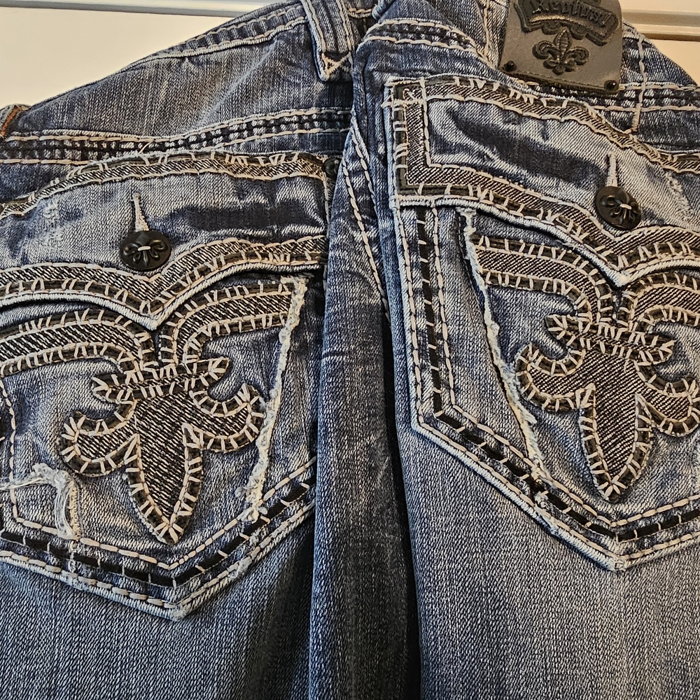 Rock Revival Blue Slim Straight Jeans with Ornate Embellishments